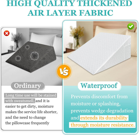 Wedge Pillow Case Cover 25x24x12 - Waterproof Triangle Incline Wedge Pillow Protector with Zipper & Pocket (Cover Only)