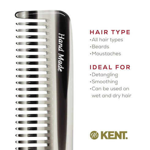 Kent 6T G Fine and Wide Tooth Hair Comb - Handmade Styling Comb for Hair Care, Barber & Beard Comb for Men, Women & Kids