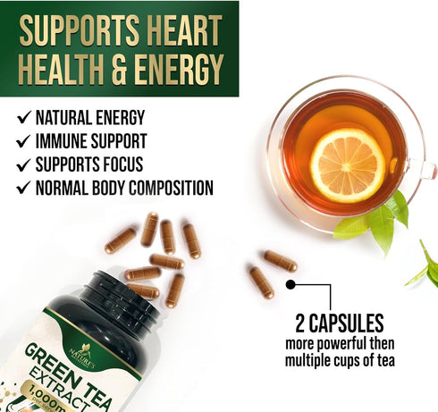 Green Tea Extract Weight Loss Pills 1000mg | 60 Capsules | 98% Standardized EGCG, Vegan Herbal Supplement