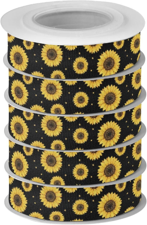 YKZEYK 1/2" 25 Ribbon for Gift Wrapping Floral Sunflowers Dots Black Pattern Fabric Ribbon Yards, Gift Wrap Ribbons