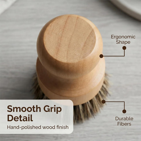 Set, 3 Pack Wooden Dish Scrub Brush - Natural Fiber Kitchen Dish Scrubber for Cleaning Pots, Sink, Tableware