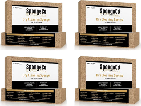 Dry Cleaning Soot Eraser Sponge, Pet Hair, Smoke, Soot, Dust and Dirt Remover, 3x6x1.5 (4 Pack) All Natural Latex