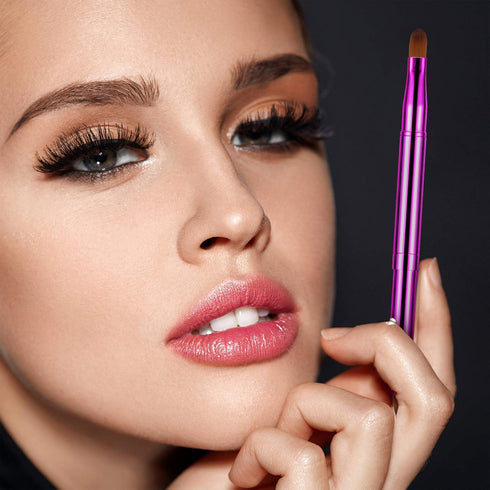 TOODOO 3 Pieces Retractable Lip Brush, Dual-ended Foundation Makeup Brush with Cap Travel Applicators