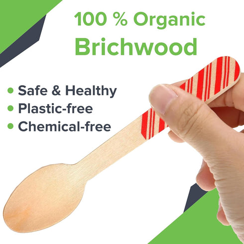 Red and Green Striped Candy Cane Christmas Wooden Spoons, Pack of 100 Count, 6.25 Inches
