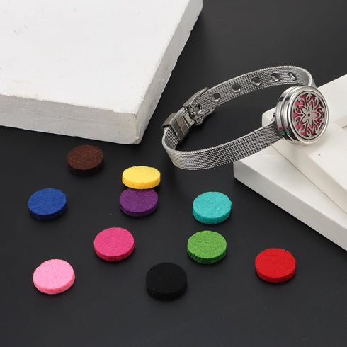 YWLI 10 Essential Oil Diffuser Bracelet with Gift Box Aromatherapy Locket Adjustable Stainless Steel Flowers Watch