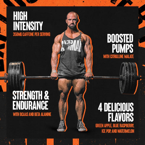 Animal Fury Pre Workout Powder Supplement, 30 Count, Energy and Focus, 5g BCAA, 350mg Caffeine, Ice Pop