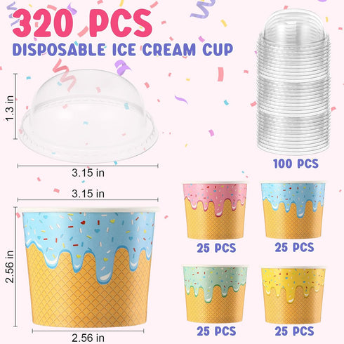 Jingmore 160 Count (6 oz) Paper Ice Cream Cups with Clear Dome Lids Disposable Dessert Cups Bulk Dessert Bowls Sundae
