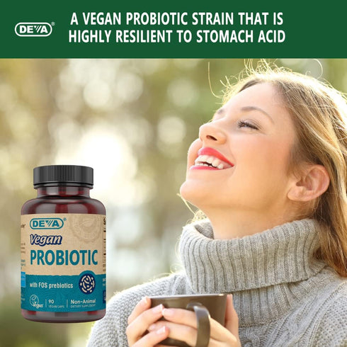 DEVA Vegan Probiotic with FOS Prebiotics, 90 Capsules, 2 Billion CFU, Non-Dairy, Gluten Free, Naturally Shelf Stable