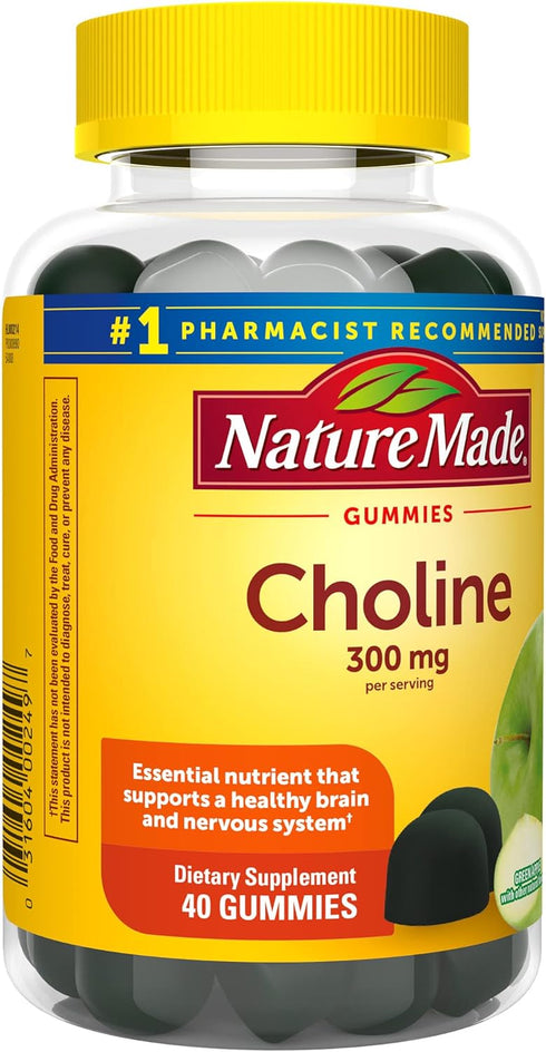 Nature Made Choline Supplements, 40 Vegan Gummies - Supports Liver Health, Nervous System & Brain Health