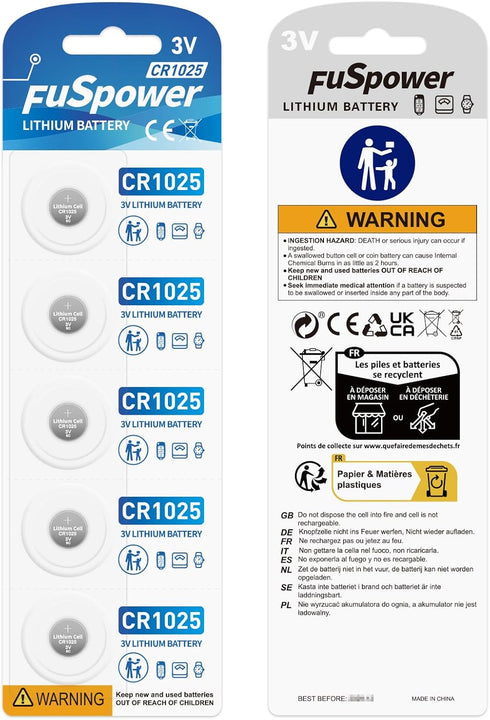 1025 Battery CR1025 - Lithium Battery 3V CR 1025 Button Cell Batteries for Watch, Toy, Remote Control (10 Count)