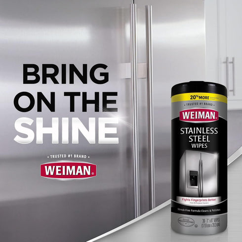 Weiman Stainless Steel Cleaner and Polish Wipes Bundle with Microfiber Cloth for Appliances, Removes Fingerprints and