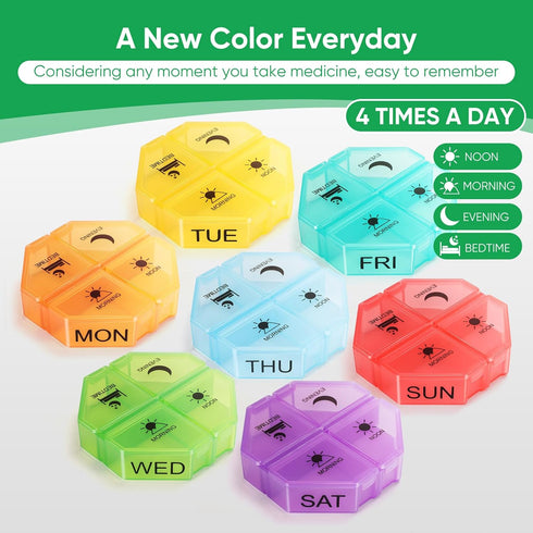Quauli 4 7 28 Weekly Pill Organizer Times a Day, Day Travel Pill Box with Large Compartments Daily Pill Case, Portable