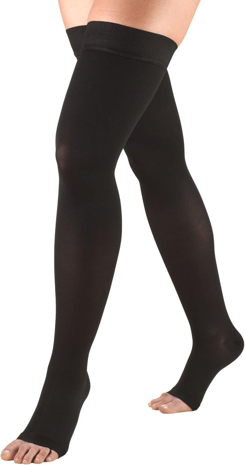 Truform 30-40 mmHg Compression Stockings, Thigh High Length, Open Toe, Black, Medium
