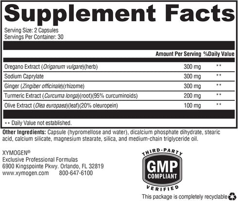 XYMOGEN Candicidal, Natural Support for Healthy Microbial Balance and GI Health, 60 Capsules with Oregano Extract