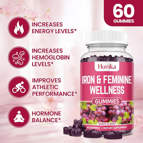 Iron & Hormone Balance for Women Gummies, 25mg Iron Supplement Anemia with multivitamin for Women, Zinc, Selenium, Iodine - for Iron Deficiency - Natural Hormonal Support for PMS, Vegan 60 Count