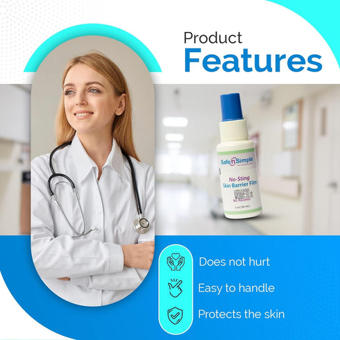 Safe n' Simple Skin Barrier Wipe with Alcohol - 50 Individually Packaged Wipes 2"x2" - Ostomy Sterile Skin Prep Pads