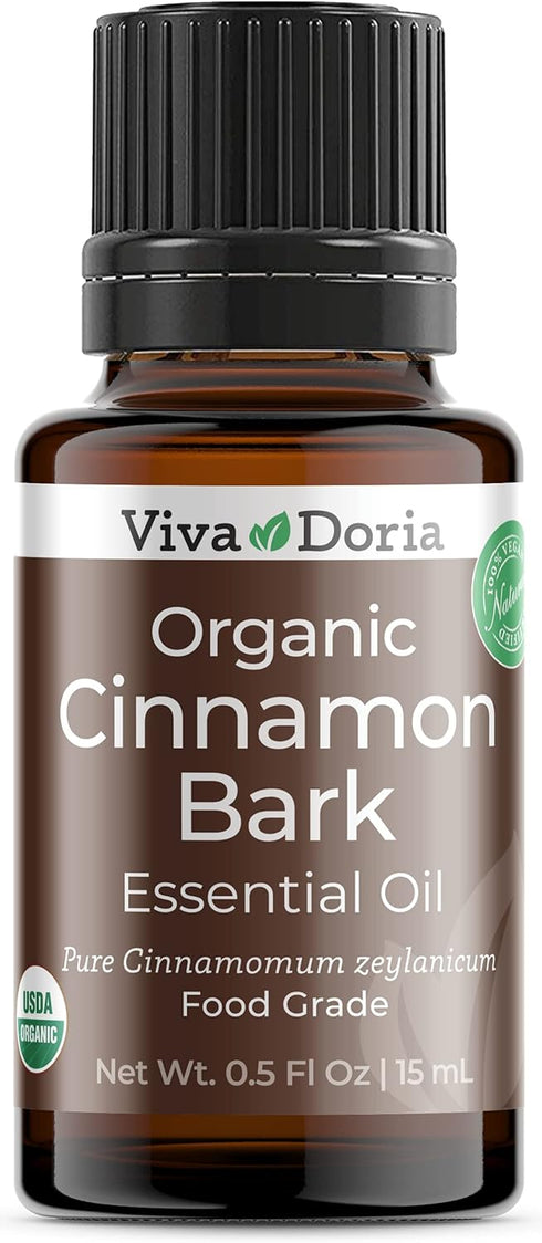 Viva Doria Organic Ceylon Cinnamon Bark Oil - 100% Pure, Natural, Undiluted Food Grade - 15 ml (0.5 Fl Oz)