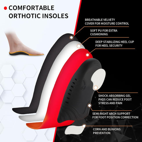 (220+lbs) Plantar Fasciitis Strong Arch Support Insoles for Men Women, Orthotic Inserts for Flat Feet Pain Relief, Black
