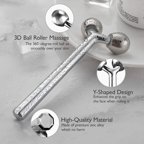 Tekson Facial Roller Massager - 3D Metal Face Massage Tool for Reducing Puffiness, Eye Wrinkles, Anti-Aging, Skin