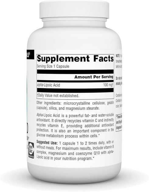 Source Naturals Alpha Lipoic Acid 100 mg Supports Healthy Sugar Metabolism, Liver Function & Energy Generation - 120 Capsules