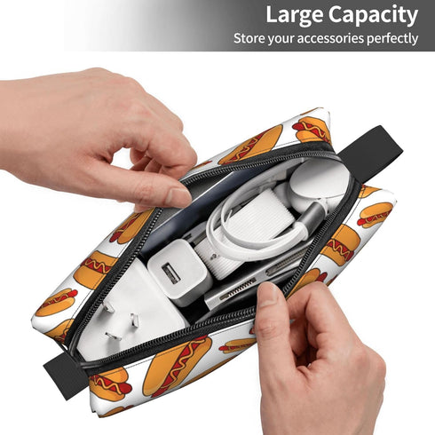 Fun Hot Dog Food Pattern Makeup Bag, Small Portable Travel Toiletry Organizer with Handle for Women and Girls