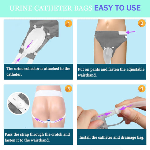 Sinlxcoy 2 Wearable Condom Catheter Urine Collection Bag Portable Urinals for Men, Leak-Proof Reusable Silicone
