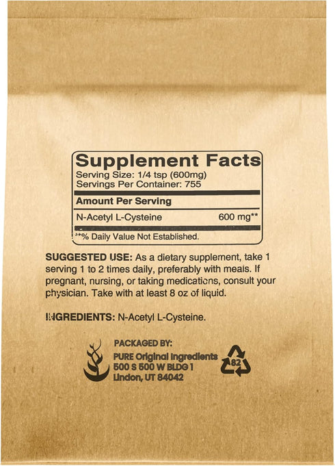 PURE ORIGINAL INGREDIENTS NAC N-Acetyl L-Cysteine Powder (1 lb) - Lab Verified, Always Pure, No Fillers