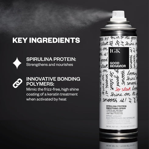 IGK GOOD BEHAVIOR Spirulina Protein Smoothing Spray, Vegan, Keratin Like Treatment, Frizz Control, Heat Protectant