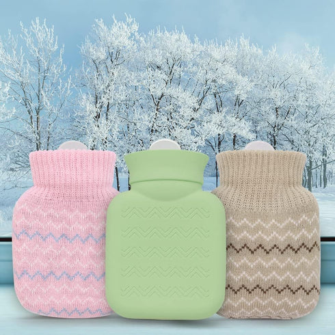 320ml Mini Hot Water Bottle with Knitted Cover - Small Leak Proof Hot Water Bag for Pain Relief, Best Gifts for Women,