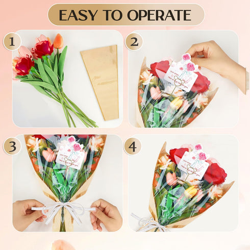 Pinsit 50 50 22 14 Inches PCS Flower Wrapping Paper for Bouquets with PCS Floral Card Holder Picks and Ribbons, Kraft