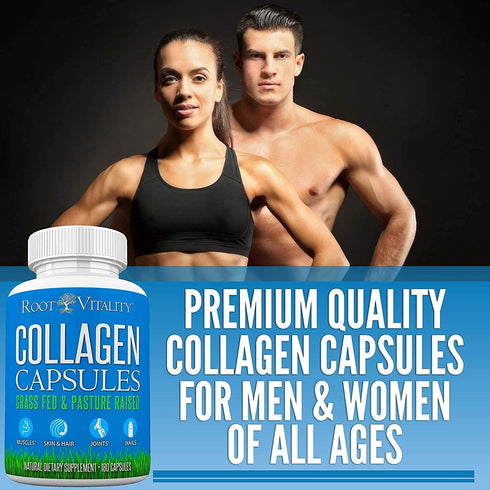 Collagen Peptides Capsules - Grass-Fed Hydrolyzed Protein Supplement for Skin, Hair, & Nails, 180 Capsules