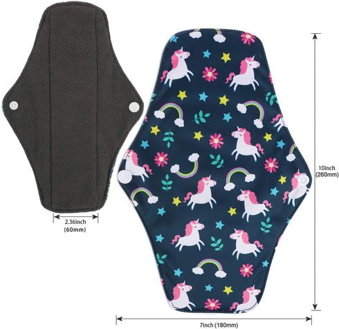 PHOGARY Set (7 1, Reusable Menstrual Pads for Heavy Flow with Wet Bag, Sanitary Pads with Wings for Women, Washable