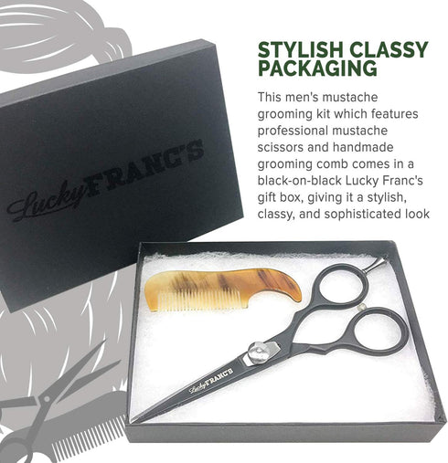 Lucky Franc's Beard Grooming Kit with Japanese Scissors & Handmade Mini Combs for Men, Mustache Trimming