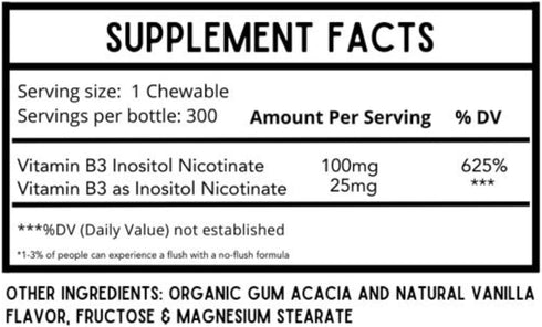 Vitamin B3 Chewables - 300 Servings of 125 mg Vitamin B3 per Serving in Vanilla Flavor