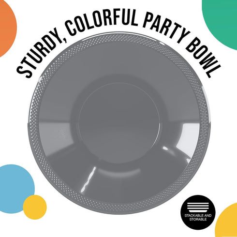 Exquisite Solid Color Plastic Dessert/Salad Bowls - 100 Count, 12 oz, Silver - Disposable Bowls