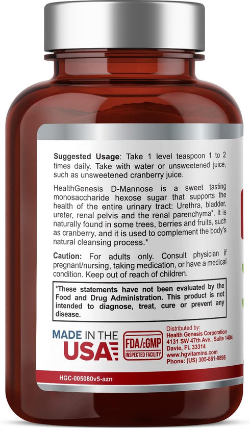 D-Mannose Pure Powder, 2000 mg, 3 oz, Supports Urinary Bladder Tract Health