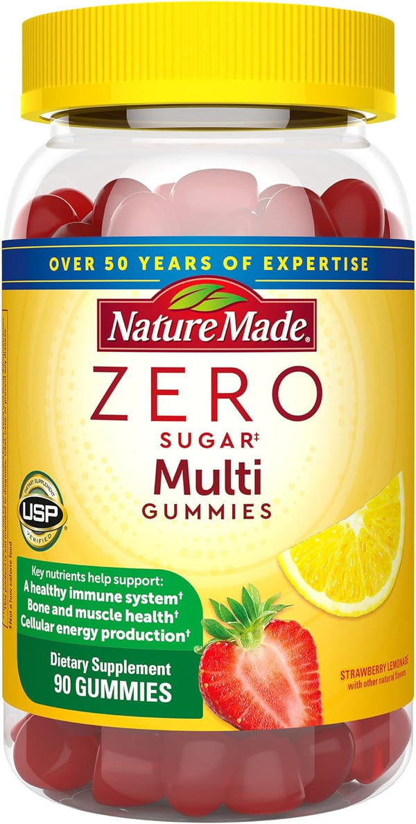 Nature Made Zero Sugar Multivitamin Gummies, Daily Nutritional Support, 90 Sugar Free Gummies, 45 Day Supply