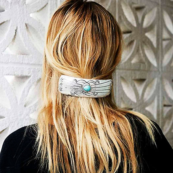 Yean Vintage Boho Turquoise Hair Clip, Minimalist Barrettes Hair Pin for Women and Girls (Silver)