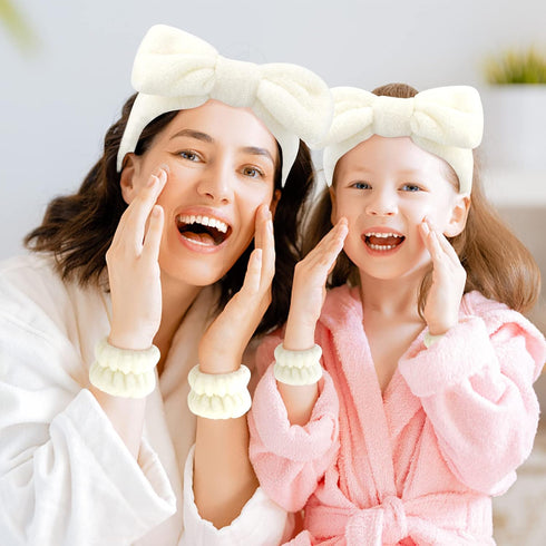 6 PCS Spa Headband with Wrist Washband Face Wash Set, Beige