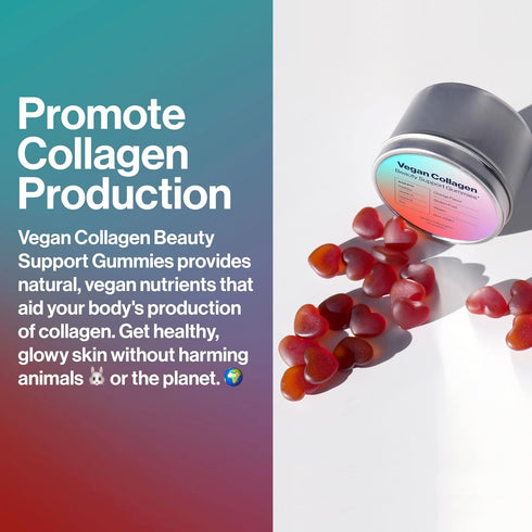 Vegan Beauty Support Gummies - Collagen Booster with Biotin, Vitamin C, A, E, Folic Acid, 60 Gummies