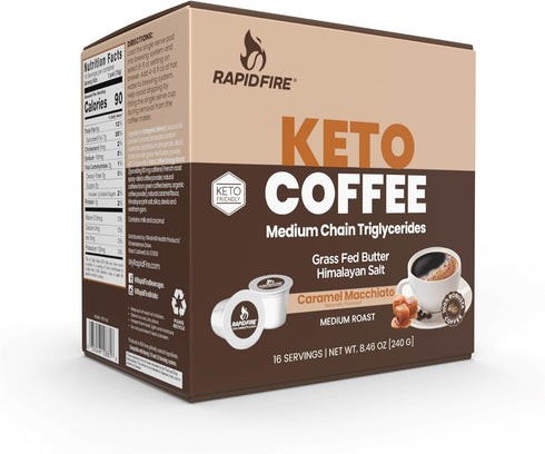 Rapidfire Caramel Macchiato Ketogenic High Performance Keto Coffee Pods, 16 Count, Supports Energy & Metabolism