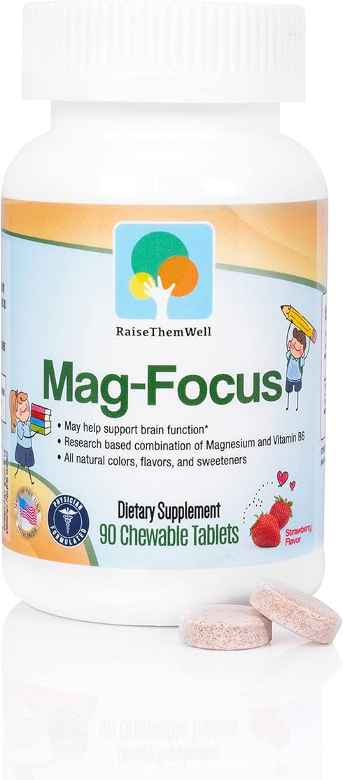 Magnesium Focus Supplement for Kids, 90 Chewable Tablets, Natural Strawberry Flavor with Vitamin B6 for Calm