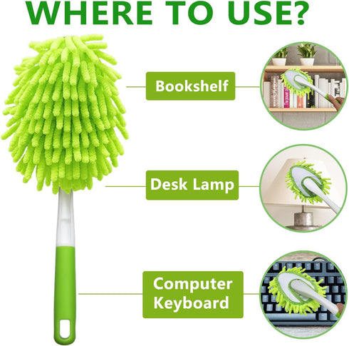 Microfiber Duster for Cleaning, Hand Washable with 4 pcs Replaceable Microfiber Head for Home Use