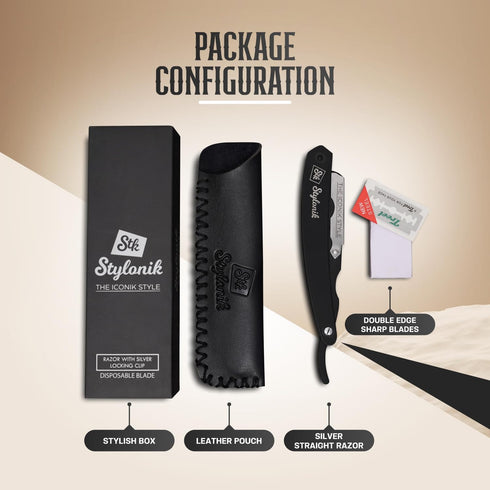 Professional Straight Edge Barber Razor, 60 PCS Single/30 PCS Double Sided Blades for Men & Women with Leather Case