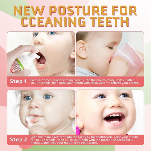 Foam Toothpaste Kids with Fruit Flavor, Toddler Low Fluoride Foaming Toothpaste for U Shaped Toothbrush (3 Pack)