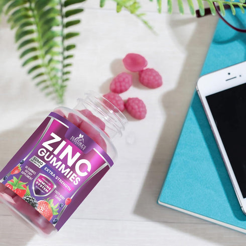 Zinc Gummies 50mg, Bone Skin & Immune Support, Vegan Gluten Free Chewable Supplements, 60 Gummies