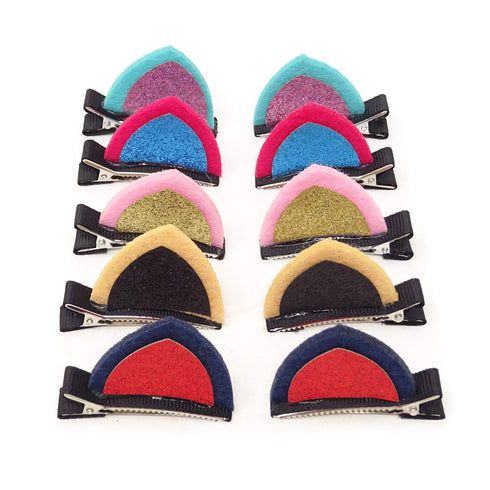 Honbay Sparkle Shiny Sequin Felt Cat Ear Hair Clips, 10PCS (5 Pairs) Cute Animal Alligator Hair Clips