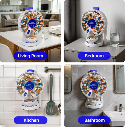 JULOS 14-Day 14 Push Button Pill Dispenser for Seniors & Caregivers | Standing or Wall-Mount Medication Organizer