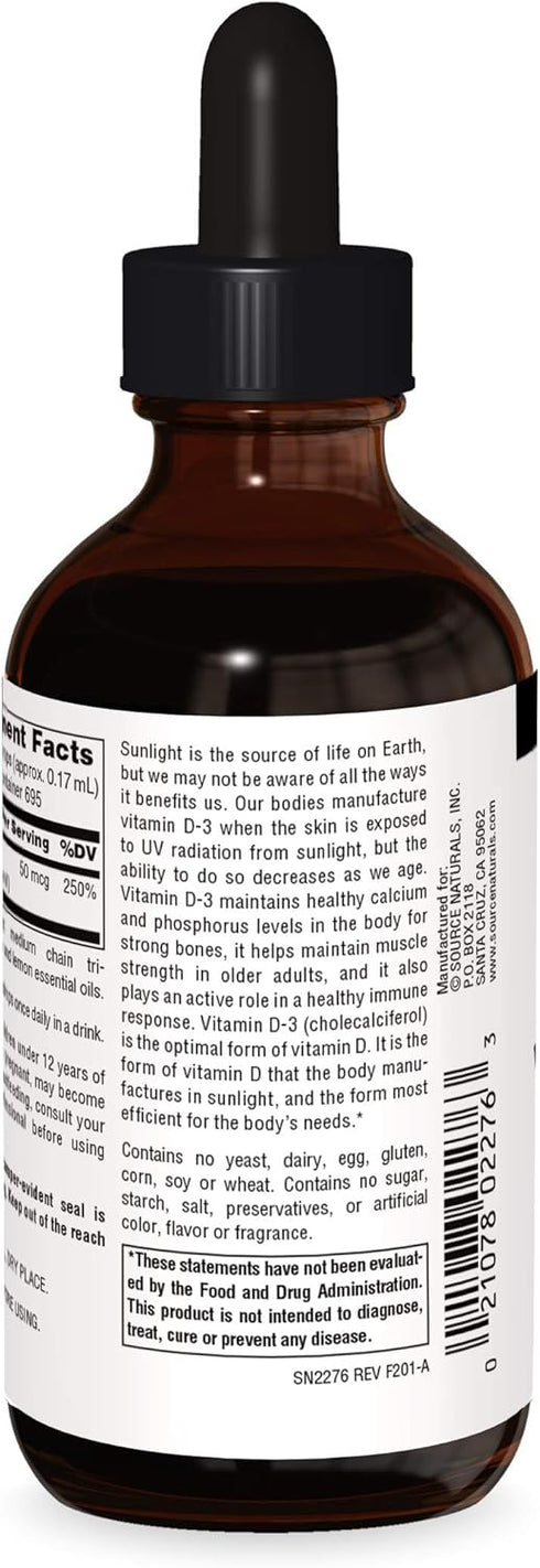 Source Naturals Vitamin D-3 Liquid Drops 2000 iu Supports Bone & Immune Health - 4 Fluid oz