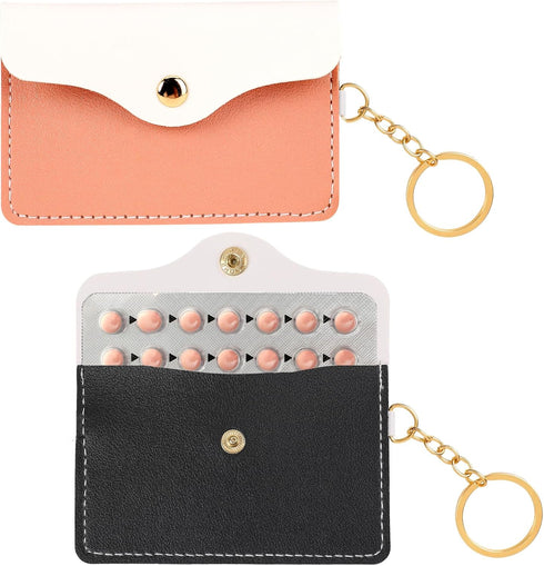Mozeat Lens 2 Pack Birth Control Pill Case Sleeve Packet PU Leather Wallet Pill